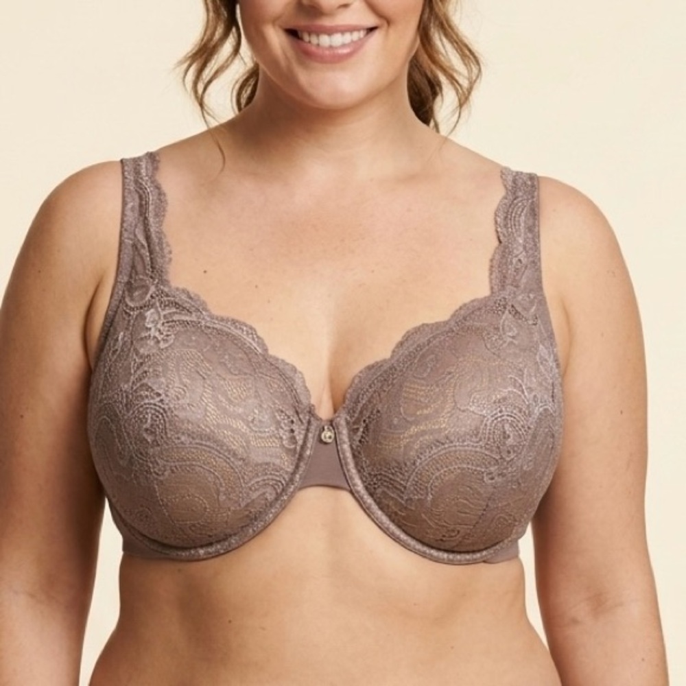 THIRDLOVE 24/7 Lace Contour Plunge Underwire Push Up Bra Tan Beige Nude 42F